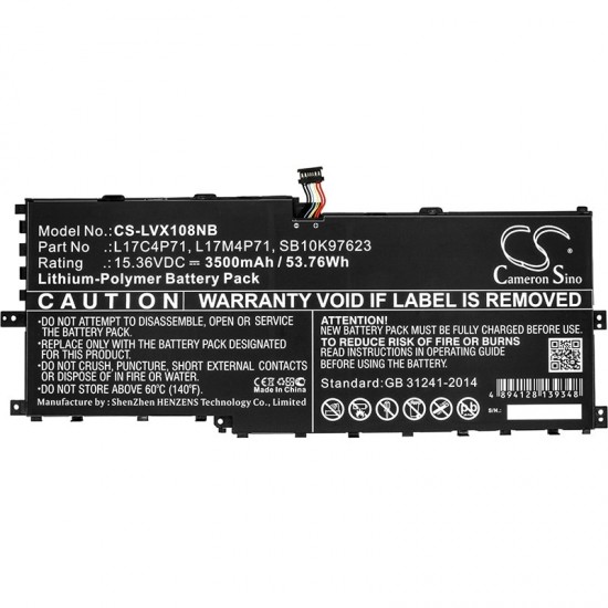 Baterie compatibila Laptop, Lenovo, ThinkPad X1 Yoga 3rd Gen Type 20LD, 20LE, 20LF, 20LG, L17C4P71, L17M4P71, L17M4P73, SB10K97624, SB10K97623, SB10K97638, 02DL003, 01AV474, 01AV475, 01AV499, 15.36V, 3500mAh, 53.76Wh