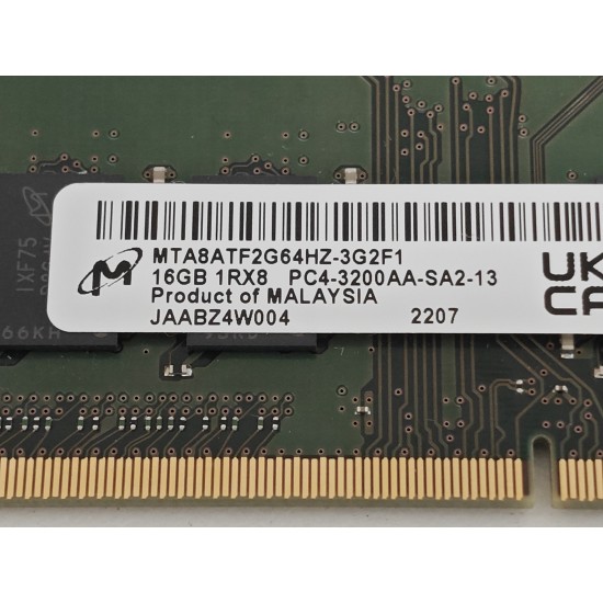 Memorie ram Laptop Micron 16GB, DDR4, 1Rx8, PC4-3200AA, 3200Mhz, MTA8ATF2G64HZ-3G2F1, PC4-25600, CL22, Non-ECC, sodimm, 260 pini