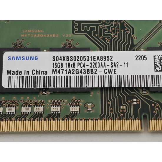 Memorie ram Laptop Samsung, 16GB DDR4, 1Rx8, PC4-3200AA, 3200Mhz, M471A2G43BB2-CWE, PC4-25600, CL22, non-ECC, Unbuffered, sodimm, 260 pini