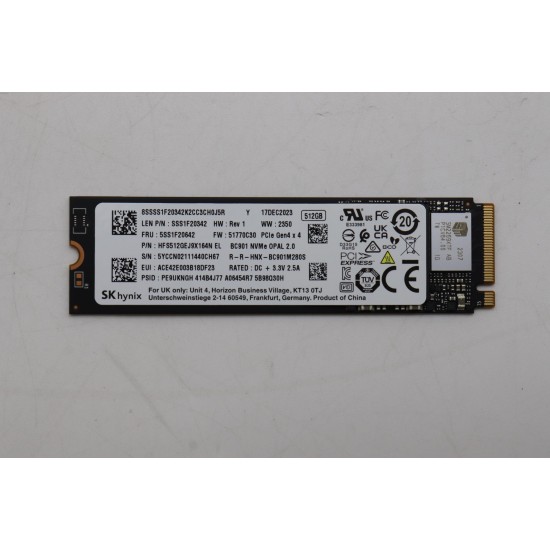 Solid State Drive (SSD) SK Hynix, 512GB, PCIe Gen 4.0 x 4, NVMe M.2, HFS512GEJ9X164N, BC901, SSS1F20342, 4800 MB/s, 4400 MB/s, Laptop/Desktop