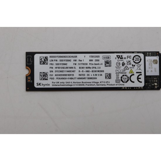 Solid State Drive (SSD) SK Hynix, 512GB, PCIe Gen 4.0 x 4, NVMe M.2, HFS512GEJ9X164N, BC901, SSS1F20342, 4800 MB/s, 4400 MB/s, Laptop/Desktop