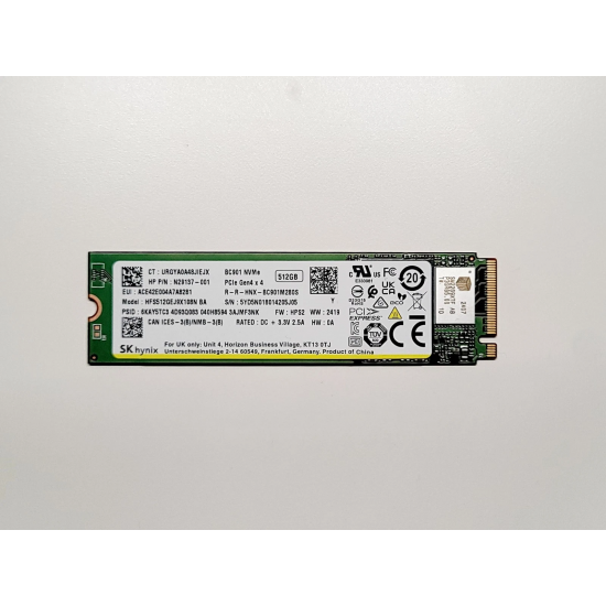 Solid State Drive (SSD) SK Hynix, 512GB, PCIe Gen 4.0 x 4, NVMe M.2, HFS512GEJ9X108N, BC901, N29137-001, 5000 MB/s, 4500 MB/s, Laptop/Desktop