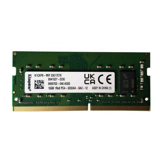 Memorie ram Laptop Kingston 16GB, DDR4, 1Rx8, PC4-3200AA, 3200Mhz, K1CXP8-MIF, PC4-25600, CL22, 1.2V, Non-ECC, sodimm, 260 pini
