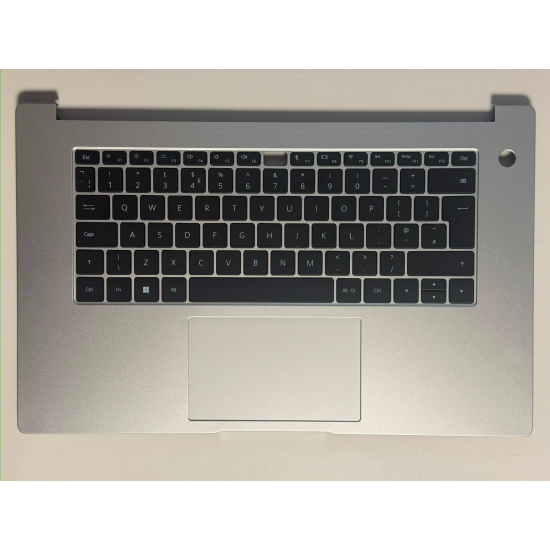 Carcasa superioara cu tastatura palmrest Laptop, Huawei MateBook D 15 BoB-WAE9P, Boh-WAQ9L, 37H98TCHUW0, KSL51661NJY, KSL51661NM0, 02452721, 09M022593A, silver, iluminata, 4 pini, layout UK