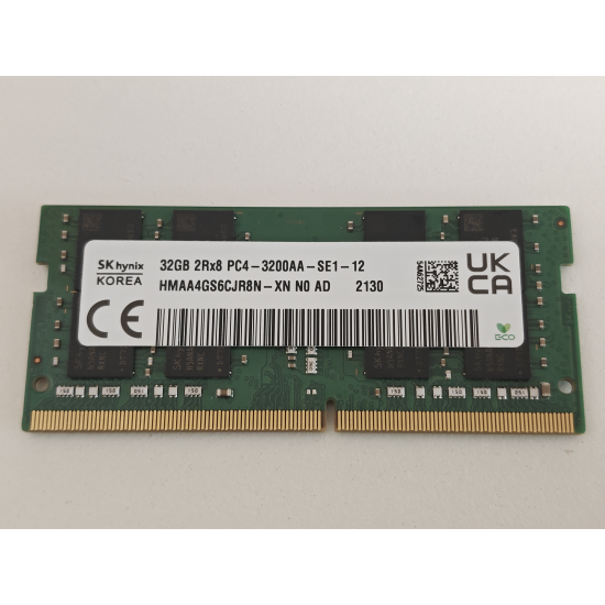 Memorie ram Laptop SK Hynix 32GB, DDR4, 2Rx8, PC4-3200AA, 3200Mhz, HMAA4GS6CJR8N-XN, PC4-25600, CL22, 1.2V, Non-ECC, sodimm, 260 pini