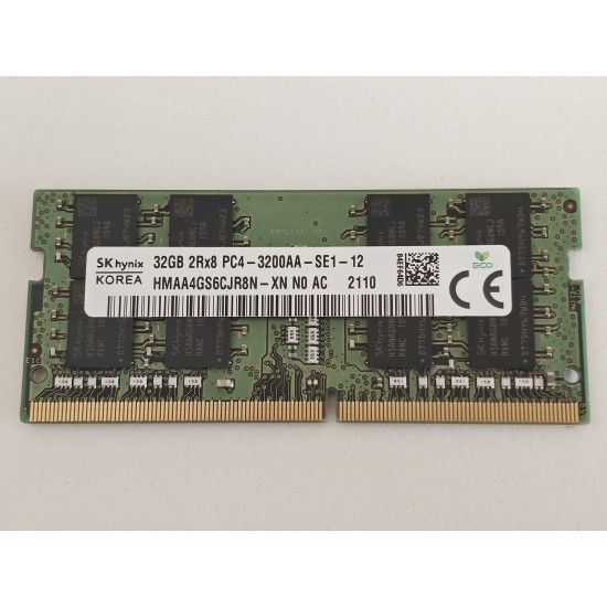 Memorie ram Laptop SK Hynix 32GB, DDR4, 2Rx8, PC4-3200AA, 3200Mhz, HMAA4GS6CJR8N-XN, PC4-25600, CL22, 1.2V, Non-ECC, sodimm, 260 pini