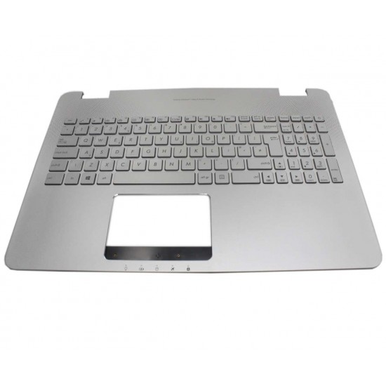 Carcasa superioara cu tastatura palmrest Laptop, ASUS, N551, N551JB, N551JM, N551JQ,N551JK, N551JX, NSK-UPPBC, 90NB0931-R31UK0, AM18300050SZCP1, 13NB05T1P1901X, 3807868700033, iluminata, argintie, layout UK