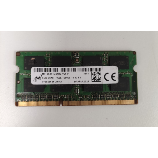 Memorie RAM Laptop, Micron, 8GB, 2Rx8, DDR3L, PC3L-12800S, 1600MHz, 1.35V, MT16KTF1G64HZ-1G6N1, CL11, Non-ECC, SODIMM, 204 pini