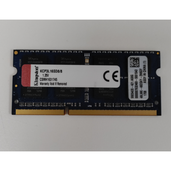 Memorie RAM Laptop, Kingston, 8GB, 2Rx8, DDR3L, PC3L-12800S, 1600MHz, 1.35V, KCP3L16SD8/8, CL11, Non-ECC, SODIMM, 204 pini
