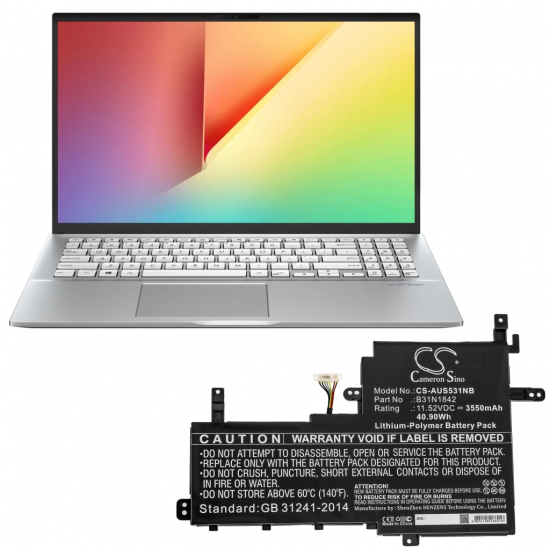 Baterie compatibila Laptop, Asus, VivoBook S15 S531F, S531FA, S531FL, CS-AUS531NB, B31N1842, 11.52V, 3550mAh, 40.90Wh