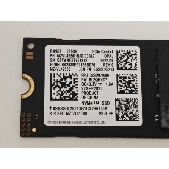 Solid State Drive (SSD) Samsung PM9B1, 256GB, PCIe Gen 4.0 x 4, NVMe M.2 2280, MZ-VL42560, MZVL4256HBJD-00BL7, 3300 MB/s, 1250 MB/s, Laptop/Desktop