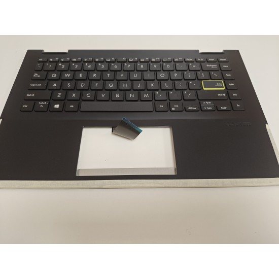 Carcasa superioara cu tastatura palmrest Laptop, Asus, VivoBook Flip 14 TM420I, TM420IA, 90NB0RN1-R30031, 90NB0RN1-R31US0, 90NB0RN1-R31US2, HQ207D0147000, TP420IA-2K, iluminata, neagra, layout US