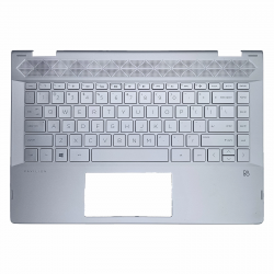Carcasa superioara cu tastatura palmrest Laptop, HP, Pavilion x360 14-CD, 14M-CD, TPN-W131, L15909-001, L22409-281, 4600E81000, 46M.0E8CS.0250, iluminata, argintie, layout US