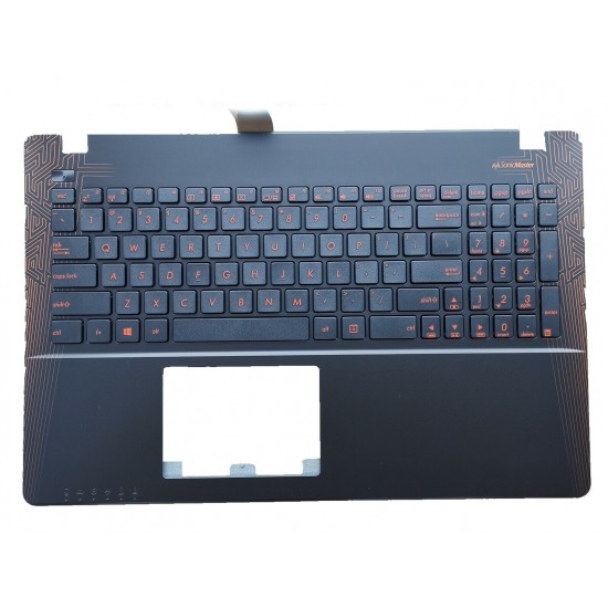 Carcasa superioara cu tastatura palmrest Laptop, Asus, FX550M, FX550MJ, 90NB0BBJ-R31US3, 13NB067JAP0101, 13N0-REA0F01, 13NB067JP01016, negru cu portocaliu, layout US