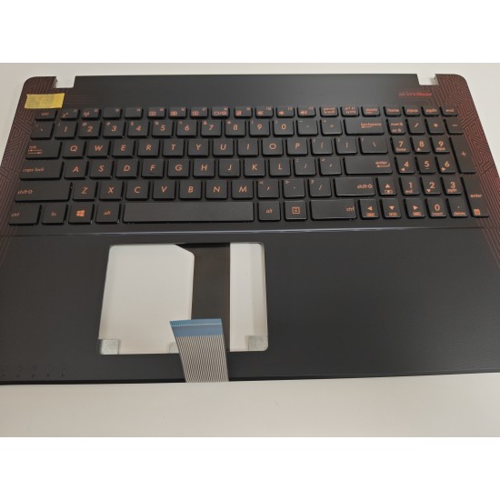 Carcasa superioara cu tastatura palmrest Laptop, Asus, FX550M, FX550MJ, 90NB0BBJ-R31US3, 13NB067JAP0101, 13N0-REA0F01, 13NB067JP01016, negru cu portocaliu, layout US