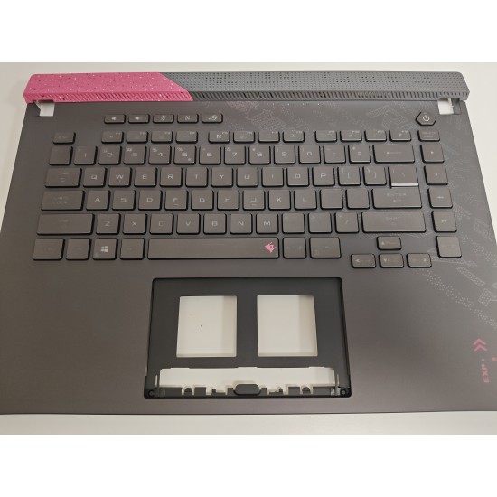 Carcasa superioara cu tastatura palmrest Laptop Gaming, Asus, ROG Strix G15 G513Q, G513QR, G513QM, 90NR0573-R31UI0, 90NR0573-R31US0, 6070B1886023, 13NR0573P02011-3, G513QM-1H, iluminata, RGB tasta per tasta, gri inchis, layout US