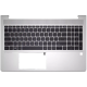 Carcasa superioara cu tastatura palmrest compatibila Laptop, HP, ProBook 650 G8, 655 G8, M22003-001, M22004-001, M22005-001, M49547-001, 4BX8QTATP30, iluminata, argintie, layout US
