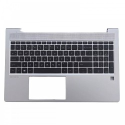 Carcasa superioara cu tastatura palmrest Laptop, HP, ProBook 450 G9, 455 G9, N01933-001, N01934-001, 4BX8QTATP30, iluminata, argintie, layout US