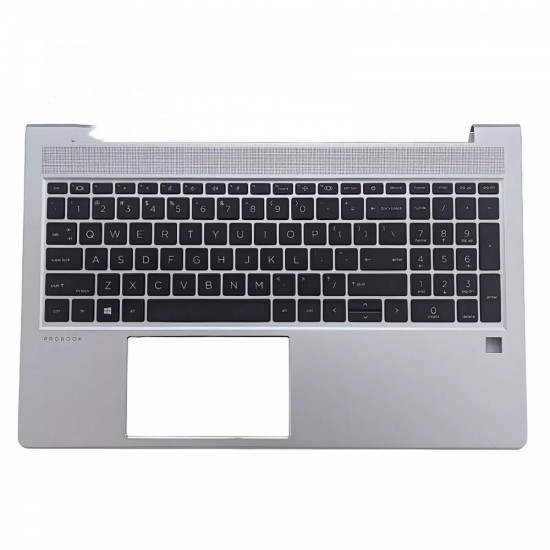 Carcasa superioara cu tastatura palmrest Laptop, HP, ProBook 450 G9, 455 G9, N01933-001, N01934-001, 4BX8QTATP30, iluminata, argintie, layout US