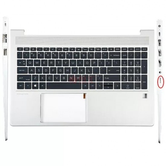 Carcasa superioara cu tastatura palmrest Laptop, HP, ProBook 450 G9, 455 G9, N01933-001, N01934-001, 4BX8QTATP30, iluminata, argintie, layout US