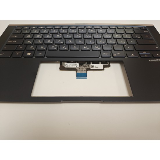 Carcasa superioara cu tastatura palmrest Laptop, Asus, ZenBook 14 UX434F, UX434FA, UX434FAC, UX434FAW, UX434FL, UX434FLC, UX434FQ, 90NB0RM1-R31GR0, 13NB0MP0M04011, 13N1-93A0331, UX434FQ-3B, iluminata, Royal Blue, layout US cu diacritice in greaca (GR)