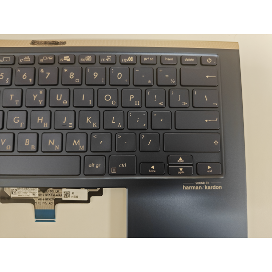 Carcasa superioara cu tastatura palmrest Laptop, Asus, ZenBook 14 UX434F, UX434FA, UX434FAC, UX434FAW, UX434FL, UX434FLC, UX434FQ, 90NB0RM1-R31GR0, 13NB0MP0M04011, 13N1-93A0331, UX434FQ-3B, iluminata, Royal Blue, layout US cu diacritice in greaca (GR)