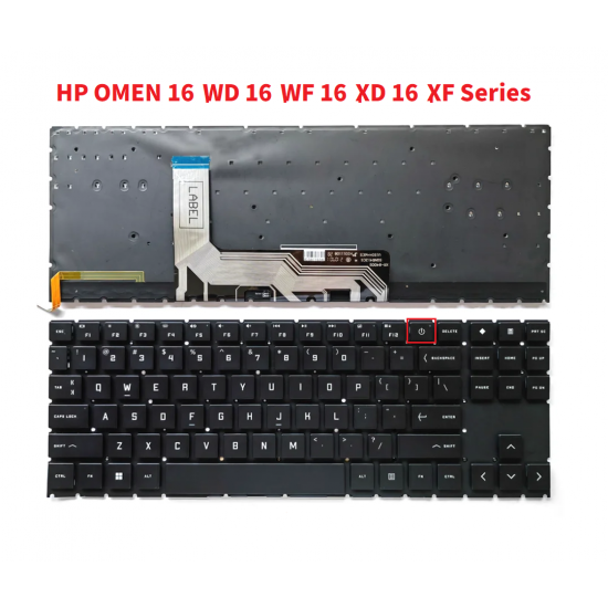 Tastatura Laptop Gaming, HP, OMEN 16-XD, 16Z-XD, iluminata, conector 4 pini, neagra, layout US