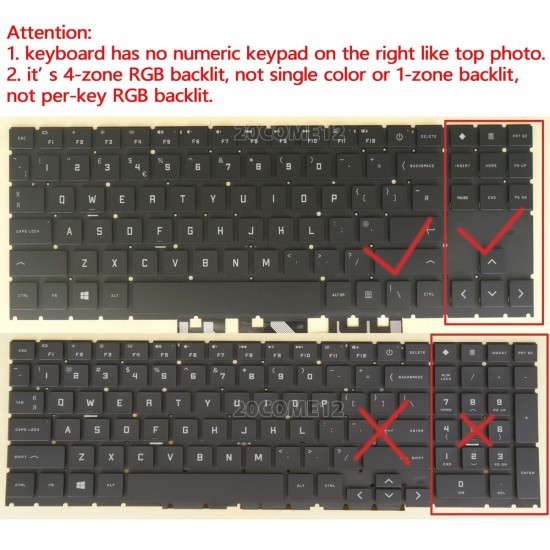 Tastatura Laptop Gaming, HP, OMEN 16-XD, 16Z-XD, iluminata, conector 4 pini, neagra, layout US