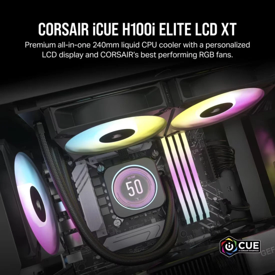 Cooler Procesor Corsair iCUE H100i Elite LCD XT, R?cire cu lichid AIO, Radiator 240mm, Ecran LCD, RGB, Intel LGA 1150/1151/1155/1200/1700/1851/2011/2066, AMD AM5/AM4, sTR4/sTRX4