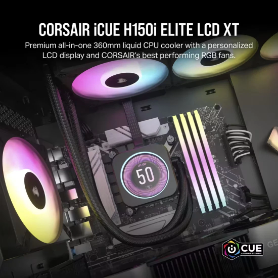 Cooler Procesor Corsair iCUE H150i Elite LCD XT, R?cire cu lichid AIO, Radiator 360mm, Ecran LCD, RGB, Intel LGA 1150/1151/1155/1200/1700/1851/2011/2066, AMD AM5/AM4, sTR4/sTRX4