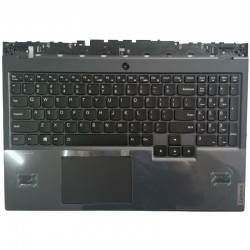 Carcasa superioara cu tastatura palmrest Laptop Gaming, Lenovo, Legion 5-15IMH05 Type 82AU, 5CB0Z26914, AP1HV000700, AM1HV000300, ET1P2000110, iluminata, RGB, 20 pini, gri inchis, layout US