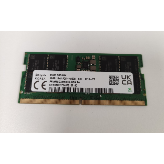 Memorie RAM Laptop, SK hynix, 16GB, 1Rx8, DDR5, PC5-38400, 4800MHz, 1.1V, HMCG78MEBSA095N, CL40, Non-ECC, SODIMM, 262 pini