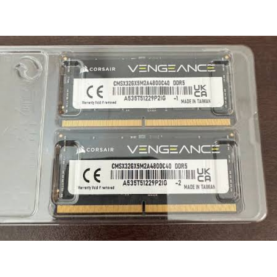 Kit Memorie Ram Laptop Corsair Vengeance, 32GB, (2x16GB), DDR5, 4800Mhz, PC5-4800B, CMSX32GX5M2A4800C40, PC5-38400, CL40, Dual Channel, 1.1V, Non-ECC, SODIMM,  262 pini