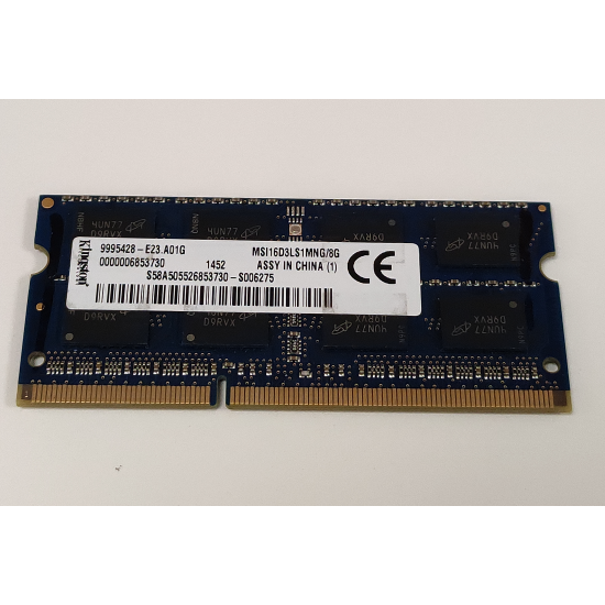 Memorie RAM Laptop, Kingston, 8GB, 2Rx8, DDR3L, PC3L-12800S, 1600MHz, 1.35V, MSI16D3LS1MNG/8G, CL11, Non-ECC, SODIMM, 204 pini