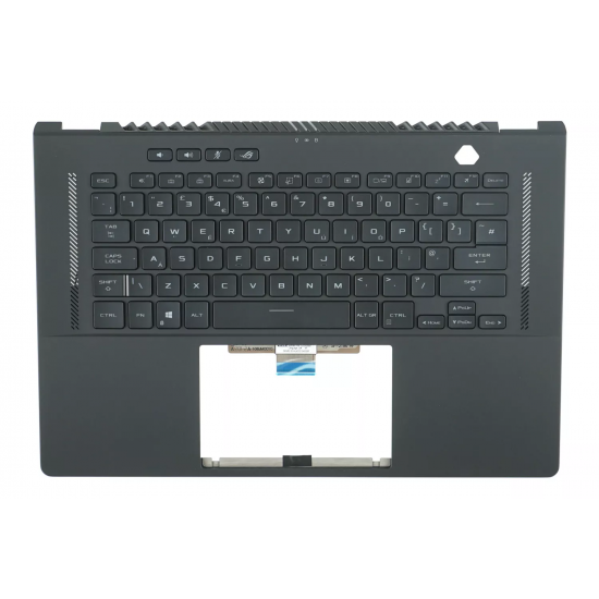 Carcasa superioara cu tastatura palmrest Laptop, Asus, ROG Zephyrus M16 GU603H, GU603HE, GU603HM, GU603HR, GU603Z, GU603ZW, GU603ZX, 90NR04W1-R31UK0,0KNR0-261AUK00, SF-2196, iluminata, RGB, neagra, layout UK