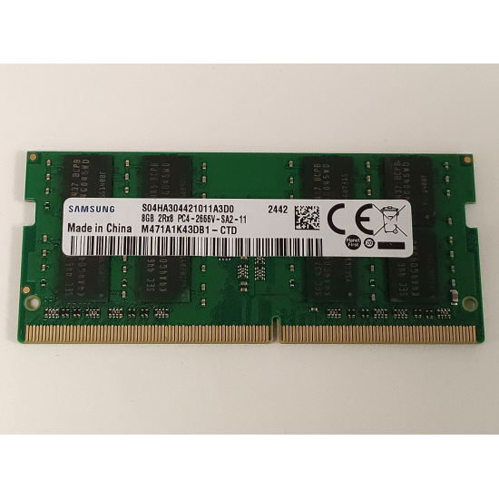 Memorie RAM Laptop, Samsung, 8GB, 2Rx8, DDR4, PC4-21300, 2666MHz, 1.2V, M471A1K43DB1-CTD-2RX8, CL19, Non-ECC, SODIMM, 260 pini