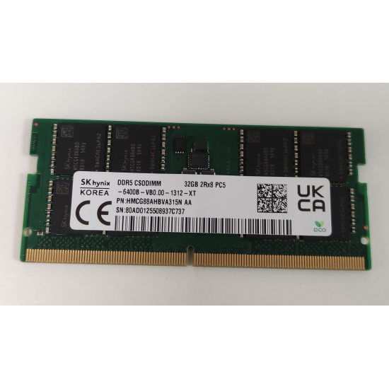 Memorie RAM Laptop, SK hynix, 32GB, 2Rx8, DDR5, PC5-51200, 6400MHz, 1.1V, HMCG88AHBVA315N, CL52, Non-ECC, SODIMM, 262 pin