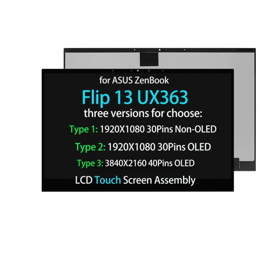 Ansamblu compatibil Display Laptop, Asus, ZenBook Flip S13 UX371E, UX371EA, 90NB0RZ1-R21001, 90NB0RZ2-R21001, ATNA33XC11, ATNA33XC11-0, 13 inch, OLED, rezolutie FHD, 1920x1200, IPS, 30 pini