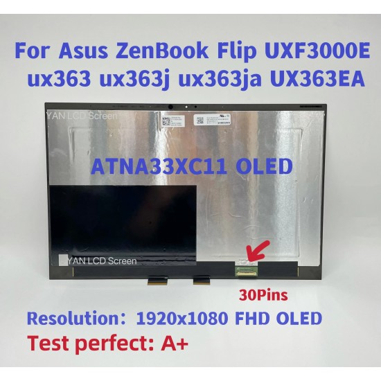 Ansamblu compatibil Display Laptop, Asus, ZenBook Flip S13 UX371E, UX371EA, 90NB0RZ1-R21001, 90NB0RZ2-R21001, ATNA33XC11, ATNA33XC11-0, 13 inch, OLED, rezolutie FHD, 1920x1200, IPS, 30 pini