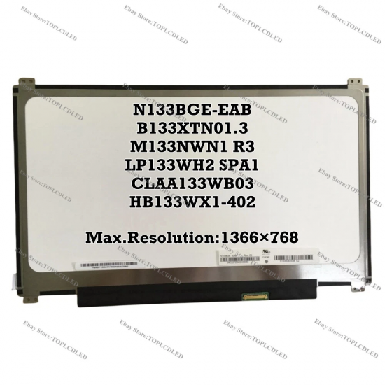 Display compatibil Laptop, BOE, HB133WX1-402, 13.3 inch, Slim, Rezolutie HD, 1366x768, 306mm latime, prinderi sus si jos, 30 pini
