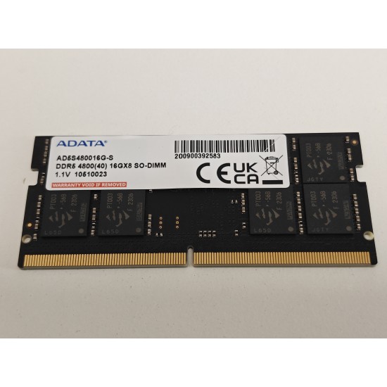 Memorie ram Laptop ADATA 16GB, DDR5, 1Rx8, 4800Mhz, PC5-4800B, AD5S480016G-S, PC5-38400, CL40, 1.1V, Non-ECC, sodimm, 262 pini