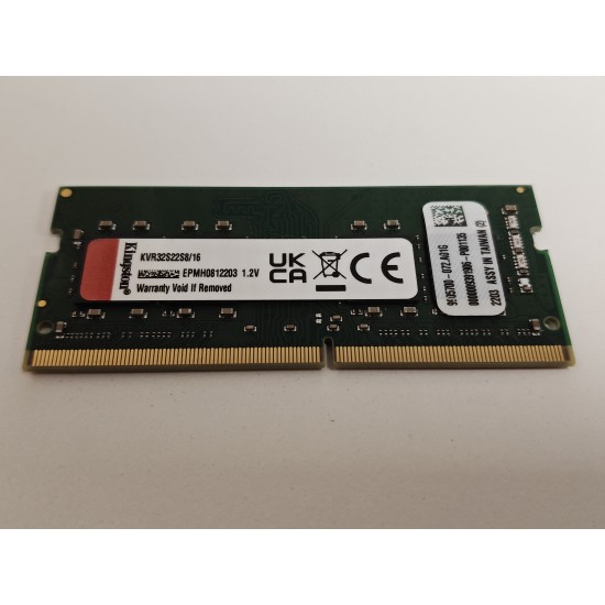 Memorie Ram Laptop Kingston 16GB, DDR4, 3200Mhz, 1Rx8, KVR32S22S8/16, PC4-25600, CL22, 1.2V, Non-ECC, SODIMM, 260 pini