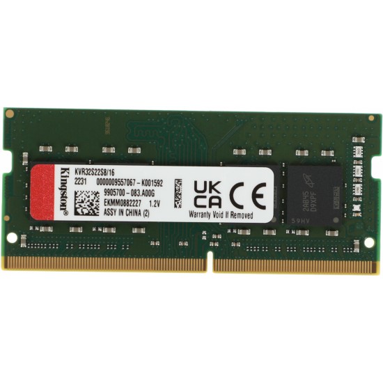 Memorie Ram Laptop Kingston 16GB, DDR4, 3200Mhz, 1Rx8, KVR32S22S8/16, PC4-25600, CL22, 1.2V, Non-ECC, SODIMM, 260 pini