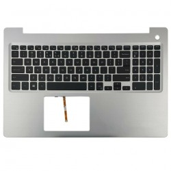 Carcasa superioara cu tastatura palmrest Laptop, Dell, Inspiron 15 5575, P75F, P75F002, MR2KH, 0MR2KH, 4D3R8, 04D3R8, AP21C000810, FA21C000J10-2, iluminata, argintie, layout US