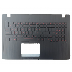 Carcasa superioara cu tastatura palmrest Laptop, Asus, ROG GL553VW, 90NB0DC1-R30010, 13N1-0BA0T11, 13N1-0BA0F11, iluminata, conector 4 pini, taste rosii, layout US