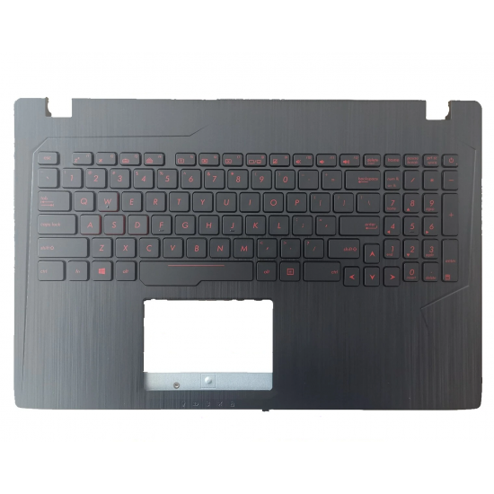Carcasa superioara cu tastatura palmrest Laptop, Asus, ROG GL553VW, 90NB0DC1-R30010, 13N1-0BA0T11, 13N1-0BA0F11, iluminata, conector 4 pini, taste rosii, layout US