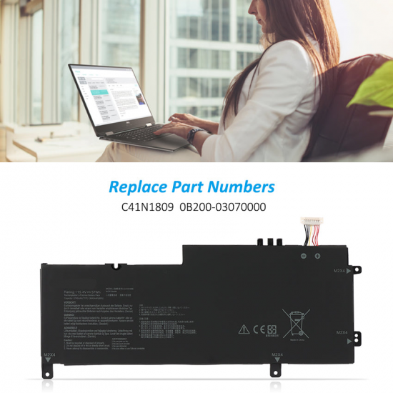 Baterie compatibila Laptop, Asus, ZenBook Flip 15 Q536F, Q536FD, Q536FDX, 0B200-03440000, 4ICP7/54/64, C41N1809, 15.4V, 3640mAh, 57Wh