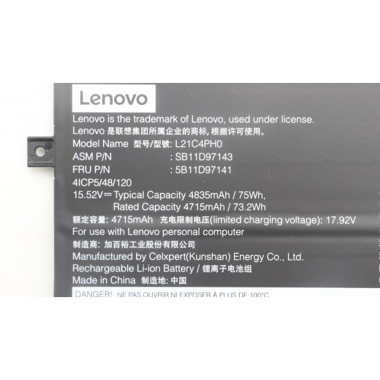 Baterie Laptop, Lenovo, Yoga 9 14IRP8 Type 83B1, 5B11D97141, 4ICP5/48/120, L21C4PH0, 15.52V, 4715mAh, 75Wh