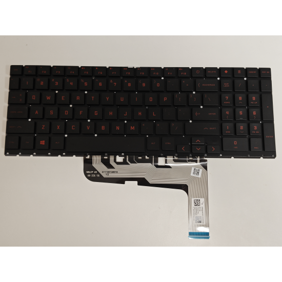 Tastatura Laptop Gaming, HP, OMEN 16-U, iluminata, conector 4 pini, taste negre cu scris rosu, versiunea 2, layout US