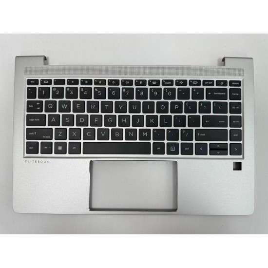 Carcasa superioara cu tastatura palmrest compatibila Laptop, HP, EliteBook 640 G10, 645 G10, N17710-001, N17710-271, N17710-B31, 4BX8QTA00Q0, iluminata, argintie, layout US